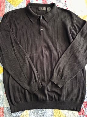 jf j.ferrar Black Ribbed Crewneck Polo Sweater